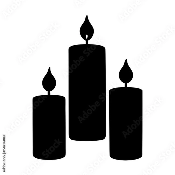 Obraz Three candles burning bright providing light and warmth on a white background