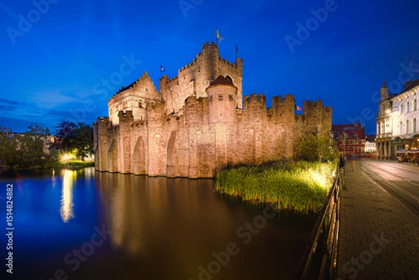 Fototapeta Castle Gravensteen, Ghent (Gent), Belgium. Medieval Castle of the Counts cityscape in Flanders.
