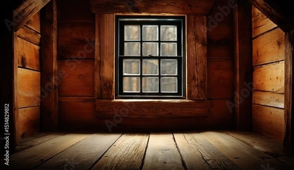 Fototapeta Rustic attic room with wooden window