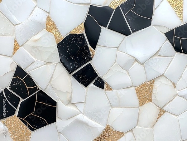 Obraz Black White Gold Mosaic Tile Abstract Geometric Pattern Texture