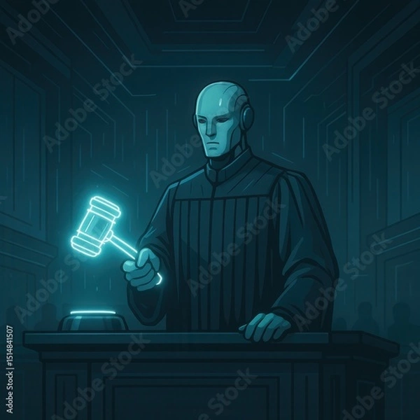 Fototapeta Robot Judge in Courtroom	