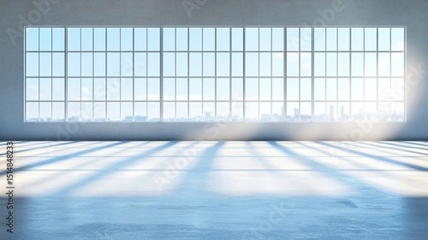 Obraz Bright Empty Modern Studio Room with City View and Sunlight Beams