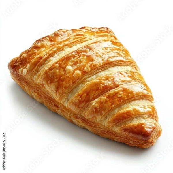 Fototapeta Fresh golden brown flaky croissant pastry with crispy layers, buttery aroma, and perfect for breakfast or a snack on a white background