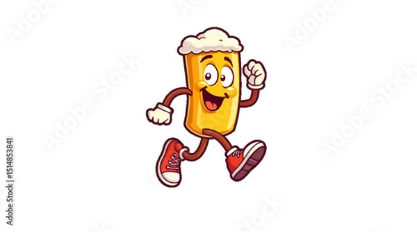 Fototapeta International Beer Day, Funny Cartoon Beer glasses Design Featuring  Cheerful Character Running Retro Groovy Style, Isolate On Transparent Background Cut Out, National Beer Day Concept 
