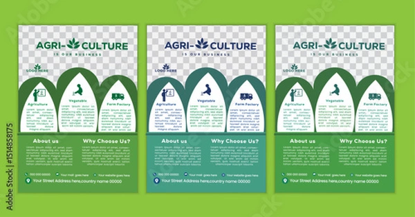 Fototapeta a bundle of 3 templates agriculture flyer design, in blue color, and modern design,marketing,agricuiture proposal, promotion, advertise, publication and editable vector template desig