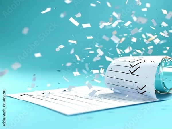 Obraz Checklist Panel with Check Icons and Confetti Celebration
