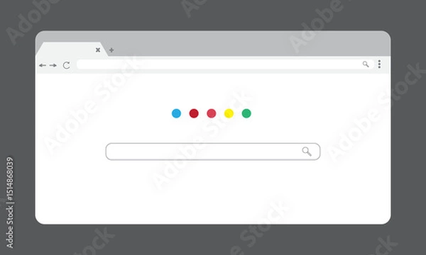 Fototapeta Web browser mockup in light modern flat design. Computer webpage with favorites icon and reload arrow and loupe. Isolated internet browser template.