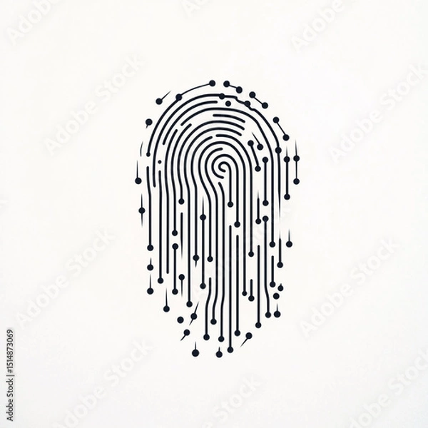 Fototapeta High-tech fingerprint logo with circuit detailing, symbolizing security and identity, hyper-clean white background 