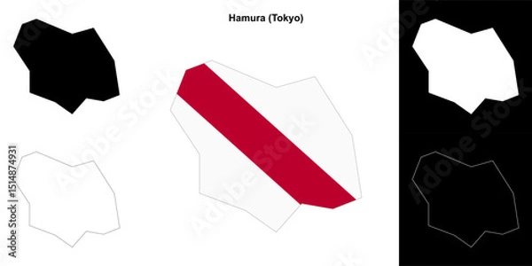 Obraz Hamura (Tokyo) outline map set