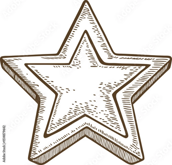 Obraz Hand drawn vintage star illustration etched five point shape, rustic decorative outline with detailed sketch lines