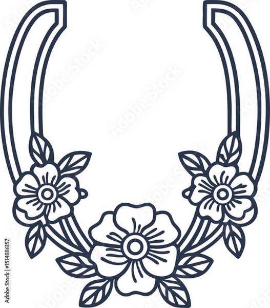 Obraz Floral horseshoe outline with blooming flowers lucky charm, minimalist botanical motif, elegant nature symbol