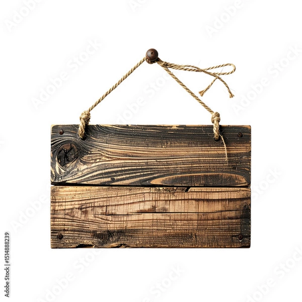 Fototapeta Rustic wooden hanging sign blank template design old on transparent background