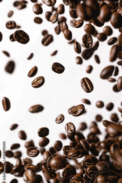 Obraz Roasted coffee beans on white background. Caffeine and energy concept.