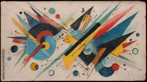 Fototapeta editorial spread on color psychology | resonance of spirit | playful dynamism | vibrant primaries | dynamic asymmetry | exploding lines | rhythmic line clusters | gesture-based brushwork | early