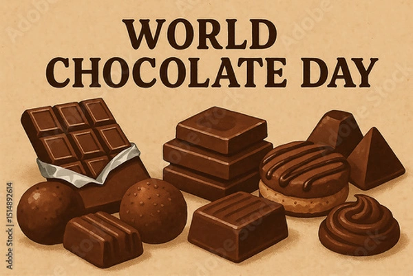 Fototapeta World Chocolate Day with Assorted Chocolate Treats on Brown Background
