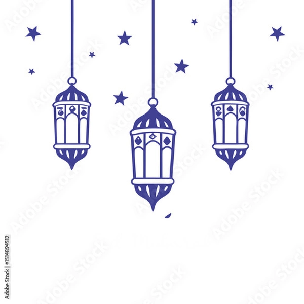 Fototapeta Elegant Islamic lanterns with twinkling stars on a dark gradient background, perfect for festive digital use.