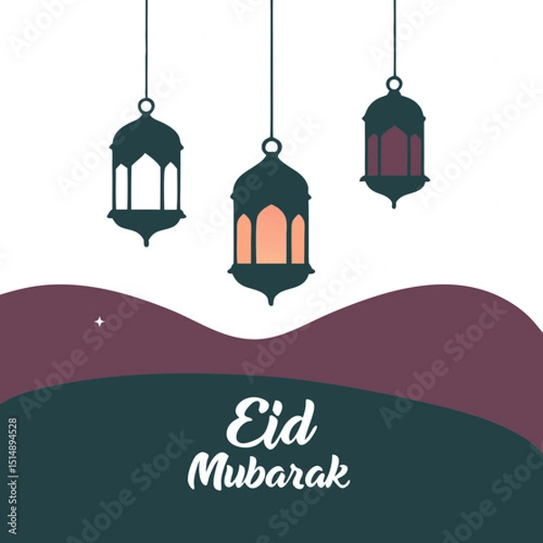 Fototapeta Elegant Islamic lanterns with twinkling stars on a dark gradient background, perfect for festive digital use.