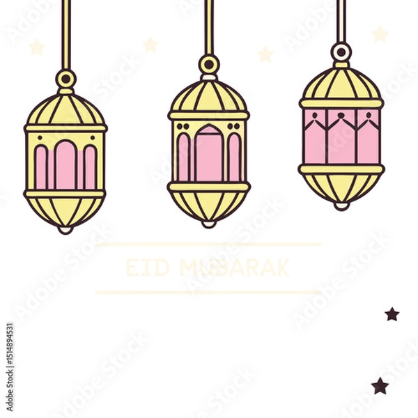 Fototapeta Elegant Islamic lanterns with twinkling stars on a dark gradient background, perfect for festive digital use.