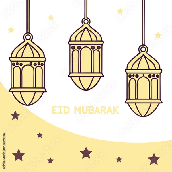 Fototapeta Elegant Islamic lanterns with twinkling stars on a dark gradient background, perfect for festive digital use.