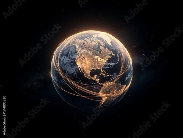 Obraz Global Network with Earth, and Space. (1)