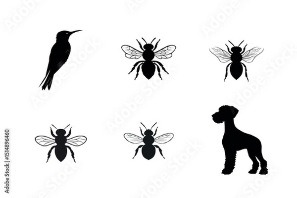 Fototapeta Bird, Bee, and Dog Silhouettes in Various Poses