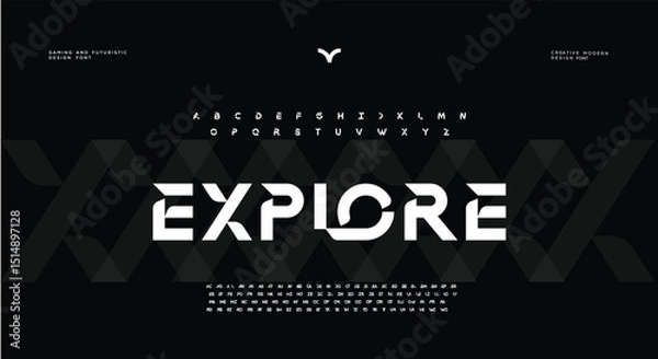 Fototapeta Creative simple modern urban alphabet font. Digital abstract futuristic, logo, music, sport, minimal technology typography. Simple numeric vector illustration