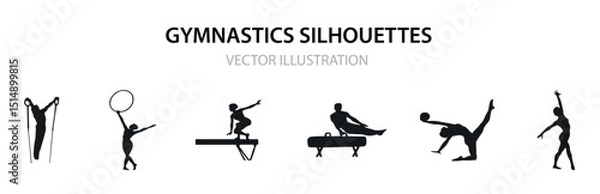 Obraz Gymnastics silhouette set. Collection of gymnast silhouette, balance, cut out, elegance, exercising, females, girls, grace, gymnastics, jumping, Gymnastics Floor Routine
VECTOR ILLUSTRATION