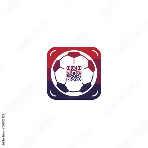 Fototapeta Soccer ball icon with QR code in red and blue design  on a transparent background icon	