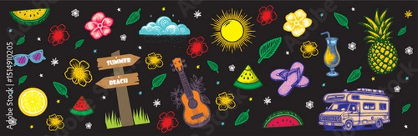 Obraz Set of Summer Pattern Backgrounds, Bright and Seasonal Designs, A vibrant collection of seamless summer-themed patterns featuring tropical elements, sunny motifs, and refreshing seasonal vibes.