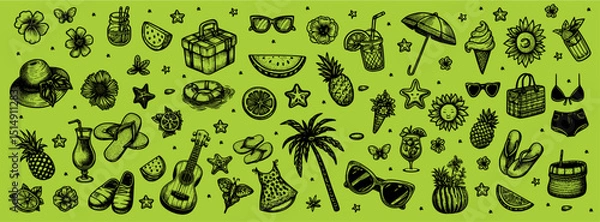 Obraz Set of Summer Pattern Backgrounds, Bright and Seasonal Designs, A vibrant collection of seamless summer-themed patterns featuring tropical elements, sunny motifs, and refreshing seasonal vibes.