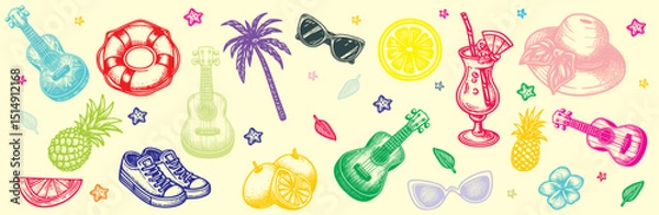Obraz Set of Summer Pattern Backgrounds, Bright and Seasonal Designs, A vibrant collection of seamless summer-themed patterns featuring tropical elements, sunny motifs, and refreshing seasonal vibes.