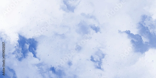 Fototapeta Blue sky with white clouds Abstract nature background of romantic summer. Sunny sky blue light watercolor aquarelle painting brush effect. Fantastic fuzzy and puffy blue sky for design.	