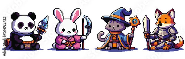 Obraz A set of pixel art animal with fantasy elements