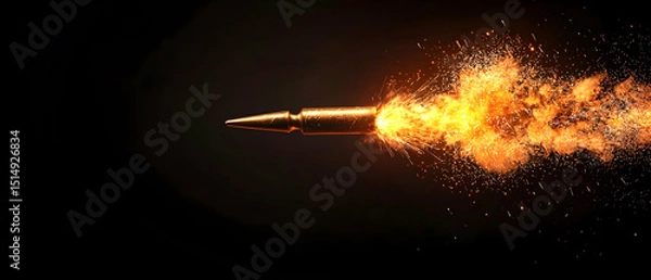 Fototapeta Burning Bullet Projectile Against Black Background