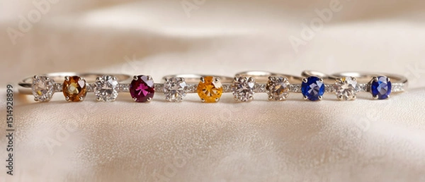Fototapeta Multicolored Gemstone Rings On A Soft Background