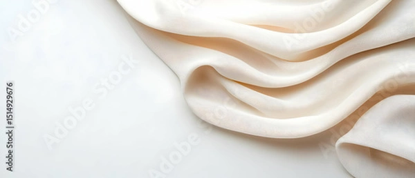 Fototapeta Cream Colored Fabric Drape On White Background