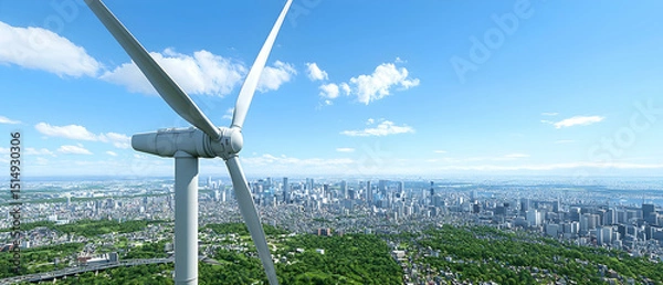 Fototapeta Aerial View Of Wind Turbine Over Cityscape