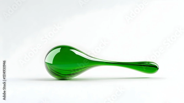 Fototapeta Green Glass Droplet Shaped Object On White Background