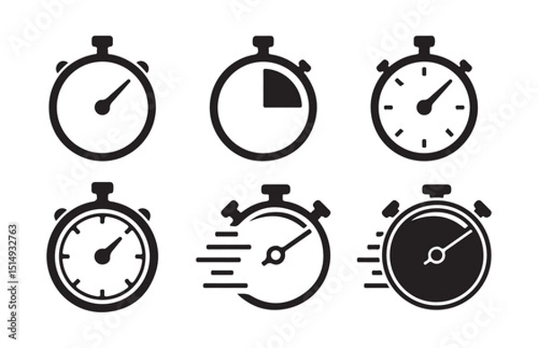 Fototapeta Alarm clock icon set. Line and glyph alarm clock. Time symbol,  Timers icon set on transparent background.