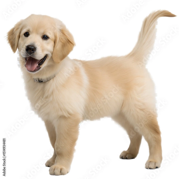 Fototapeta Golden Retriever Puppy's Happy Portrait: Capturing the essence of pure puppyhood with an adorable golden retriever puppy, exuding joy and playful energy.