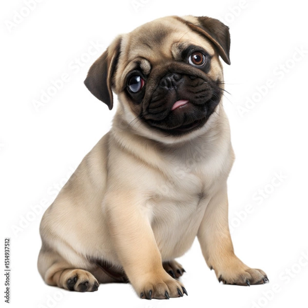 Fototapeta Adorable Pug Portrait: A charming pug sits in a studio setting, its expressive eyes and endearing features capturing the heart of the viewer, exuding an aura of warmth and affection.