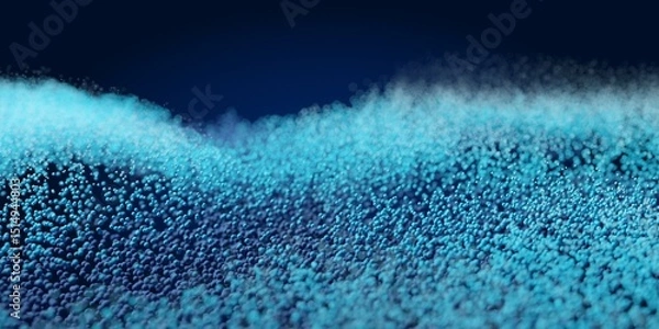 Fototapeta Blue spheres or dots wave grid on dark blue background, abstract data technology background, selective focus