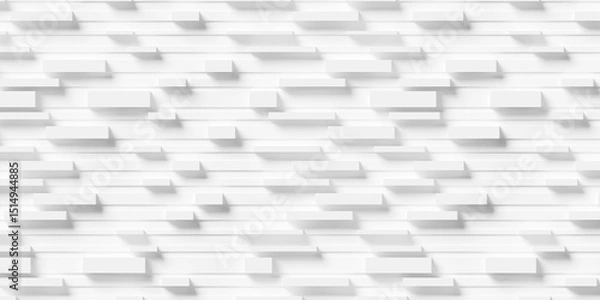 Fototapeta Randomly shifted and scaled white boxes or blocks connected by lines geometry background wallpaper banner, flat lay