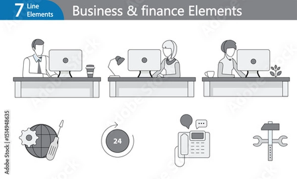 Fototapeta Business & Finance Elements - Black Line Art Vector Set (EPS)