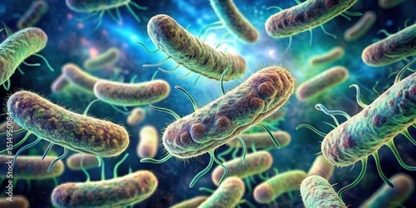 Fototapeta Microscopic view of Helicobacter pylori bacteria in a stomach tissue sample, disease, pathogen,  disease