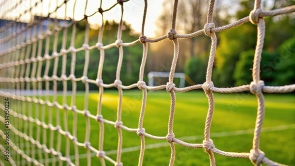 Fototapeta Close-up of a soccer net background with woven threads and mesh texture, outdoor, fabric,  outdoor, fabric
