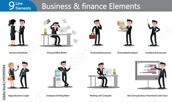 Fototapeta Business & Finance Elements - Black Line Art Vector Set (EPS)