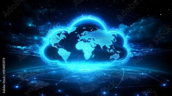 Fototapeta Global Connectivity in a Digital Cloud, symbolizing global connectivity and technology