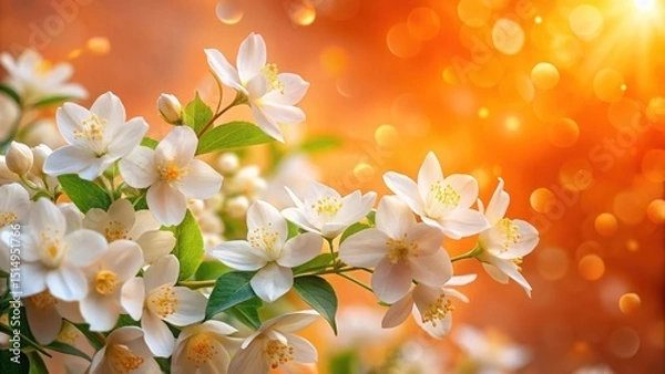 Fototapeta Delicate jasmine flowers blooming in a vibrant orange environment with intricate details and soft textures, botanicals, fresh flowers