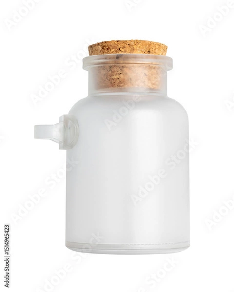 Fototapeta Empty transparent frosted glass jar with cork lid isolated on transparent background for packaging or product mockup